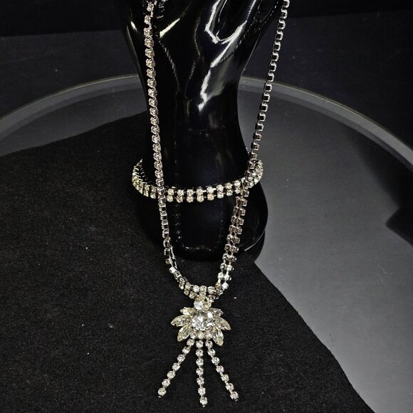 Vintage Rhinestone Necklace With Matching Tennis Bracelet. - Picture 13 of 13